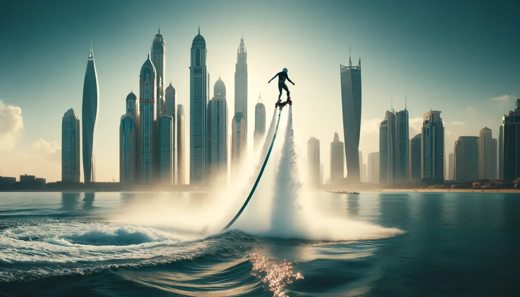 flyboarder soaring above the water