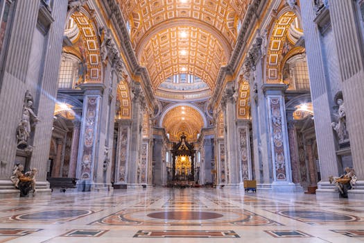 Explore the grand architecture of St. Peter's Basilica, an iconic landmark in Vatican City.