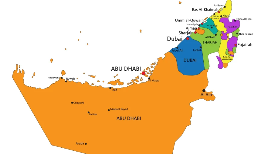 7 Emirates of the UAE in Order (List of UAE Countries) 1 7 emirates of UAE map