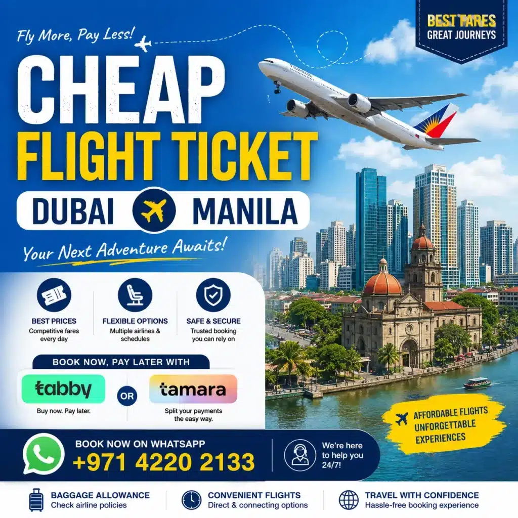 Cheap Flight Ticket Dubai to Manila 2 Cheap Flight Ticket Dubai to Manila with tabby and tamara